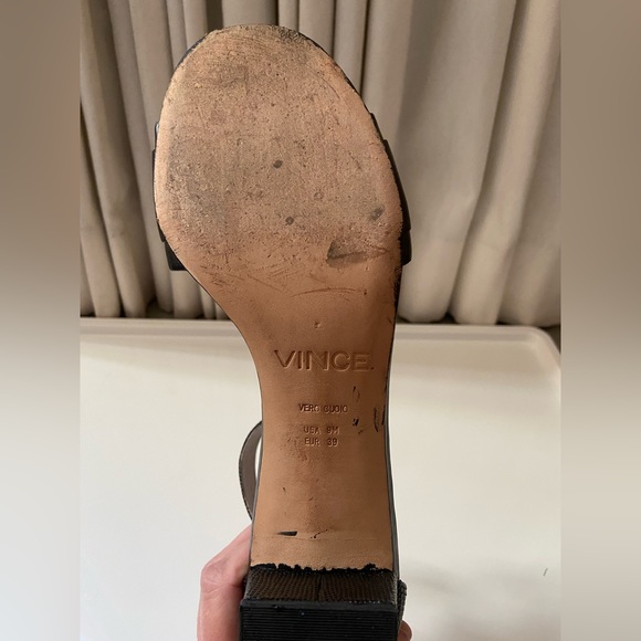 VINCE Black "Rita" Croc Embossed Leather Ankle Strap Heels Sandals Black Size 9M - Picture 12 of 14